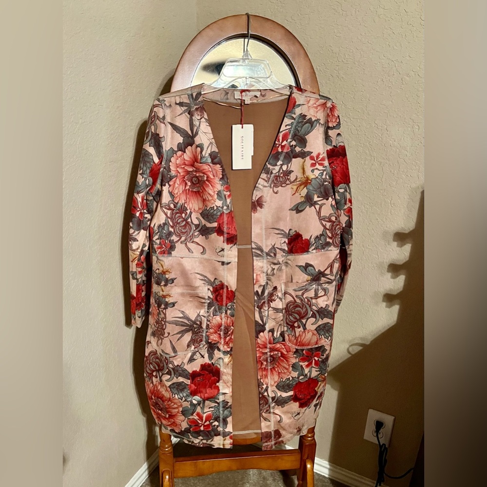 Ladies dress coat, multi color floral, size small